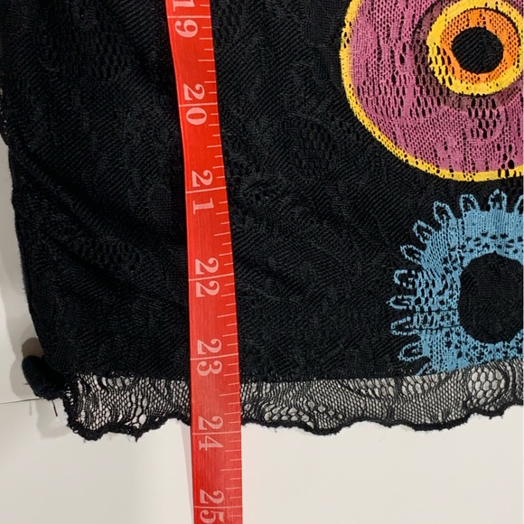 DESIGUAL Black Lace Colorful Flower Tank Top. Size Small - Picture 9 of 11